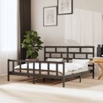 Cadru de pat, gri , 200x200 cm, lemn masiv de pin GartenMobel Dekor