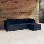 Set mobilier de grădină cu perne, 4 piese, negru, poliratan GartenMobel Dekor