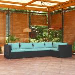 Set mobilier de grădină cu perne, 5 piese, negru, poliratan GartenMobel Dekor