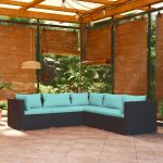 Set mobilier de grădină cu perne, 5 piese, negru, poliratan GartenMobel Dekor