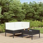 Set mobilier de grădină cu perne, 3 piese, negru, poliratan GartenMobel Dekor