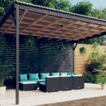 Set mobilier de grădină cu perne, 10 piese, negru, poliratan GartenMobel Dekor