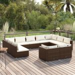 Set mobilier de grădină cu perne, 11 piese, maro, poliratan GartenMobel Dekor