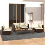 Set mobilier de grădină cu perne, 4 piese, maro, poliratan GartenMobel Dekor