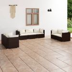 Set mobilier de grădină cu perne, 7 piese, maro, poliratan GartenMobel Dekor