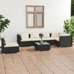 Set mobilier de grădină cu perne, 7 piese, negru, poliratan GartenMobel Dekor