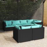 Set mobilier de grădină cu perne, 7 piese, negru, poliratan GartenMobel Dekor