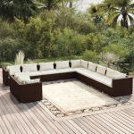 Set mobilier de grădină cu perne, 11 piese, maro, poliratan GartenMobel Dekor