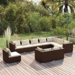 Set mobilier de grădină cu perne, 10 piese, maro, poliratan GartenMobel Dekor