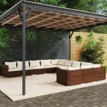 Set mobilier de grădină cu perne, 11 piese, maro, poliratan GartenMobel Dekor