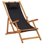 Scaun de plajă pliabil, negru, lemn masiv de eucalipt, textil GartenMobel Dekor