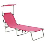 Șezlong pliabil cu baldachin, oțel, roz magenta GartenMobel Dekor