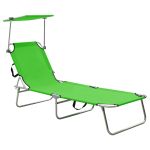 Șezlong pliabil cu baldachin, oțel, verde măr GartenMobel Dekor