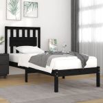 Cadru de pat mic single, negru, 75x190 cm, lemn masiv de pin GartenMobel Dekor