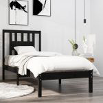 Cadru de pat mic single, negru, 75x190 cm, lemn masiv GartenMobel Dekor