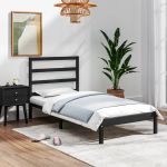 Cadru de pat mic single, negru, 75x190 cm, lemn masiv GartenMobel Dekor