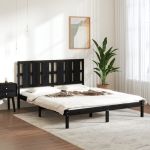 Cadru de pat King Size, negru, 150x200 cm, lemn masiv GartenMobel Dekor