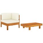 Set mobilier grădină perne alb/crem, 2 piese, lemn masiv acacia GartenMobel Dekor