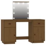 Set de masă de toaletă cu LED, maro miere, lemn masiv de pin GartenMobel Dekor