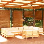 Set mobilier grădină cu perne crem, 12 piese, lemn masiv de pin GartenMobel Dekor