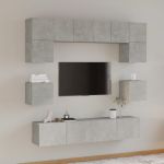 Set dulap TV, 8 piese, gri beton, lemn prelucrat GartenMobel Dekor