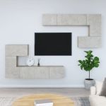 Dulap TV montat pe perete, gri beton, lemn prelucrat GartenMobel Dekor