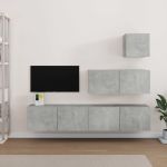 Set dulap TV, 4 piese, gri beton, lemn prelucrat GartenMobel Dekor