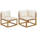 Set canapea 2 piese cu perne alb crem, lemn masiv de acacia GartenMobel Dekor