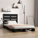 Cadru pat mic Single 2FT6, negru, 75x190 cm, lemn masiv de pin GartenMobel Dekor
