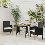Set mobilier de exterior, 3 piese, negru, poliratan GartenMobel Dekor