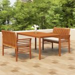 Set mobilier de exterior cu perne, 3 piese, lemn masiv acacia GartenMobel Dekor