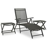 Set mobilier de grădină, 3 piese, negru, textilenă și aluminiu GartenMobel Dekor