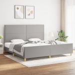 Cadru de pat cu tăblie, gri deschis, 200x200 cm, textil GartenMobel Dekor