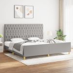 Cadru de pat cu tăblie, gri deschis, 200x200 cm, textil GartenMobel Dekor