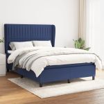 Pat box spring cu saltea, albastru, 140x200 cm, textil GartenMobel Dekor