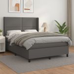 Pat box spring cu saltea, gri, 140x200 cm, piele ecologică GartenMobel Dekor