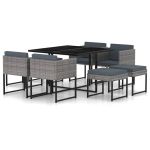 Set mobilier grădină cu perne, 9 piese, gri, poliratan GartenMobel Dekor