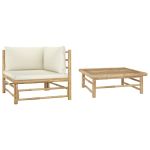 Set mobilier de grădină, 2 piese, perne alb crem, bambus GartenMobel Dekor
