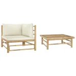 Set mobilier de grădină, 2 piese, perne alb crem, bambus GartenMobel Dekor