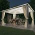 Pavilion cu perdele si șiruri lumini LED, crem, 3x3 m, aluminiu GartenMobel Dekor