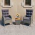 Set mobilier grădină, 3 piese, negru, poliratan și sticlă GartenMobel Dekor