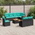Set mobilier de grădină cu perne, 9 piese, negru, poliratan GartenMobel Dekor