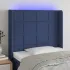 Tăblie de pat cu LED, albastru, 147x16x118/128 cm, textil GartenMobel Dekor