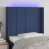 Tăblie de pat cu LED, albastru, 147x16x118/128 cm, textil GartenMobel Dekor