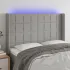 Tăblie de pat cu LED, maro închis, 147x16x118/128 cm, textil GartenMobel Dekor