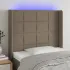 Tăblie de pat cu LED, gri taupe, 147x16x118/128 cm, textil GartenMobel Dekor