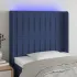 Tăblie de pat cu LED, albastru, 203x16x118/128 cm, textil GartenMobel Dekor