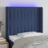 Tăblie de pat cu LED, albastru, 203x16x118/128 cm, textil GartenMobel Dekor