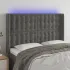 Tăblie de pat cu LED, gri închis, 163x16x118/128 cm, catifea GartenMobel Dekor