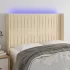 Tăblie de pat cu LED, crem, 203x16x118/128 cm, textil GartenMobel Dekor